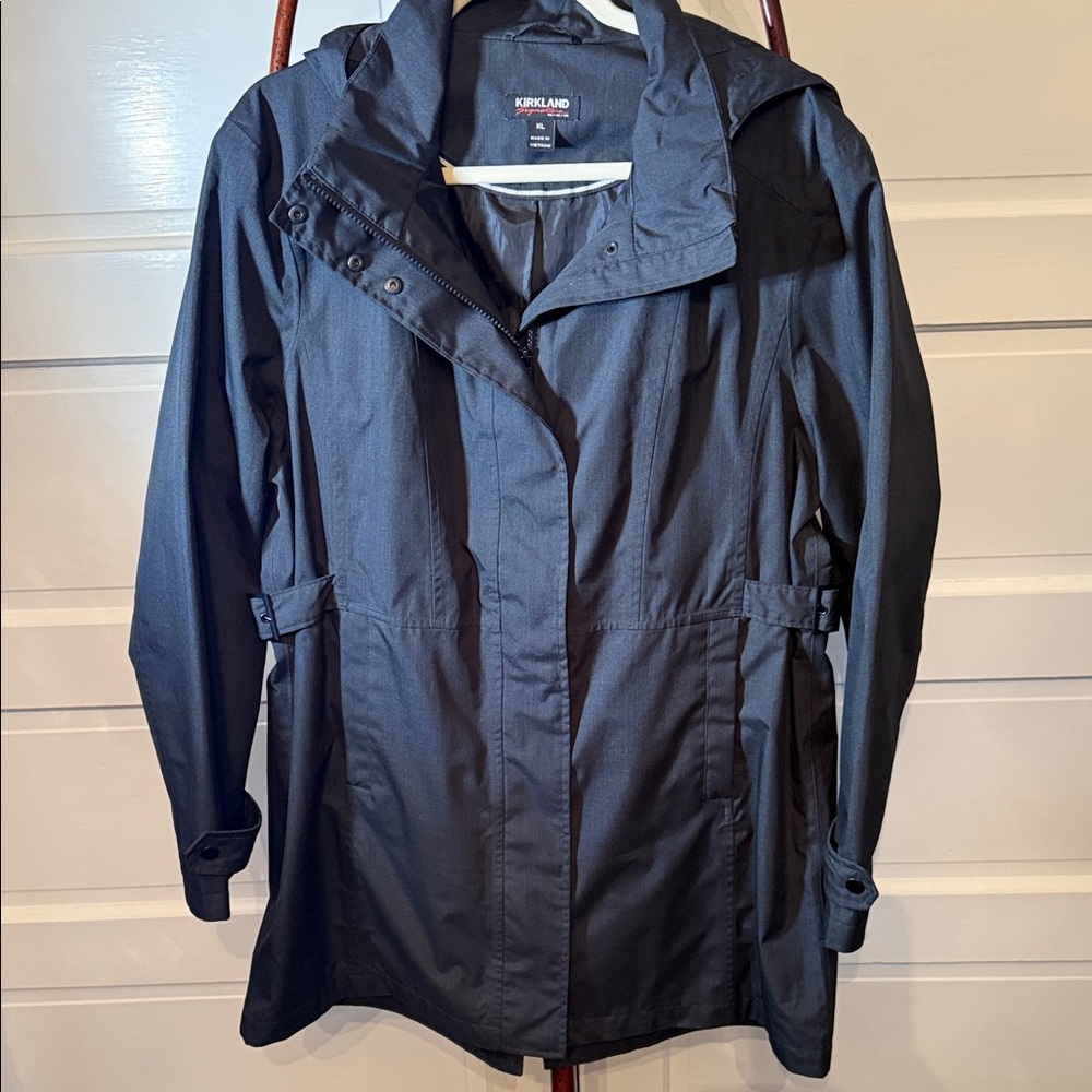 Kirkland Signature Black Hooded Trench Coat